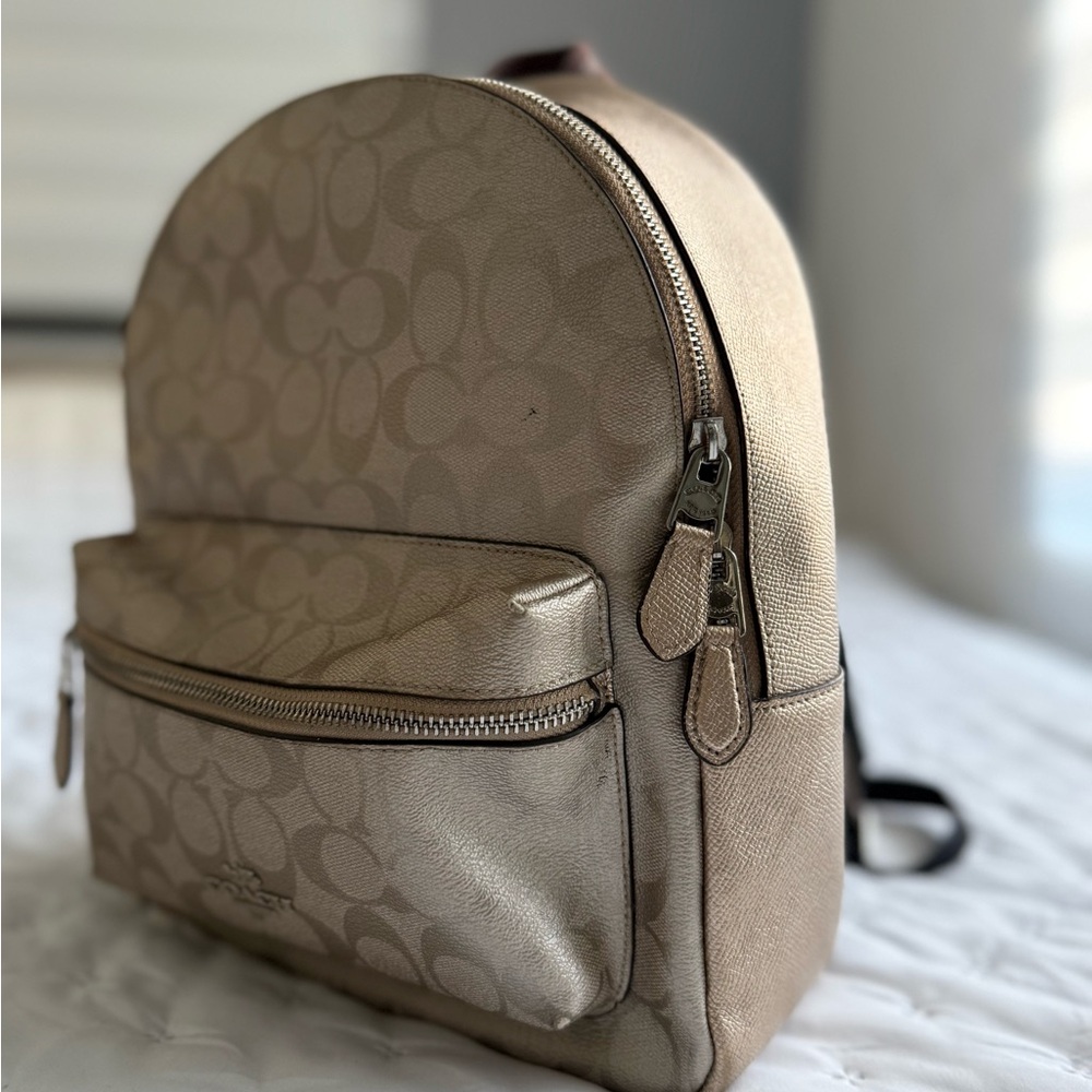 Coach Signature Canvas Mini Backpack in Metallic Taupe